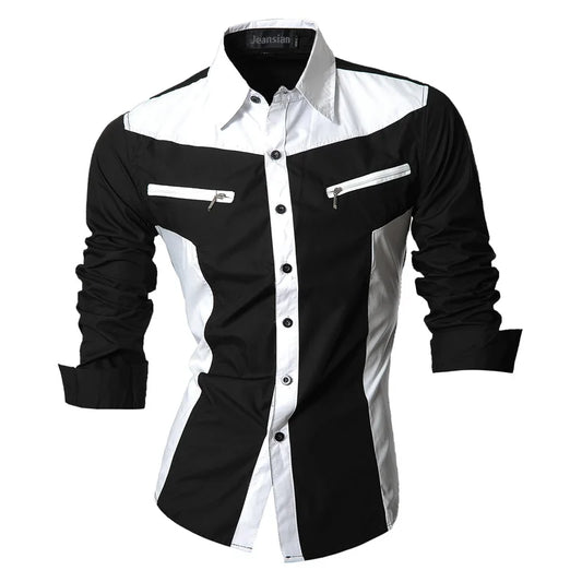 jeansian Spring Autumn Features Shirts Men Casual Shirt Long Sleeve Male Shirts Zipper Decoration (No Pockets) K018