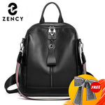 Zency Soft Genuine Leather Backpack Casual Large Capacity Women Knapsack Leather Rucksack Shoulder Bag Black Purse Sac
