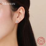 Modian Simple Full CZ Stud Earrings Fashion 925 Sterling Silver Flower Lovely Earring For Women Girls Party Accessories Jewelry