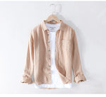 Pure Linen Shirts for Men Long Sleeve Casual Turn-down Collar Basic Classic Tops Male Fashion Solid Color Retro Clothing