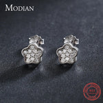Modian Simple Full CZ Stud Earrings Fashion 925 Sterling Silver Flower Lovely Earring For Women Girls Party Accessories Jewelry