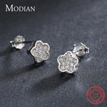 Modian Simple Full CZ Stud Earrings Fashion 925 Sterling Silver Flower Lovely Earring For Women Girls Party Accessories Jewelry