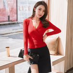 Short Basic Sweaters Women 2023 Sexy Deep V Neck Sweater Women's Pullover Slim Bottoming Sweaters Female Elastic Cotton Tops