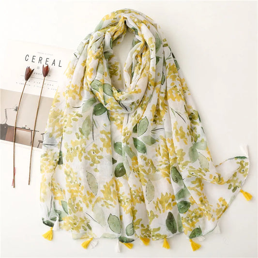 2025 Fashion Luxury Ink Painting Floral Tassel Viscose Shawl Scarf Lady High Quality Wrap Pashmina Stole Bufandas Muslim Hijab