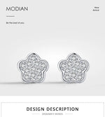 Modian Simple Full CZ Stud Earrings Fashion 925 Sterling Silver Flower Lovely Earring For Women Girls Party Accessories Jewelry