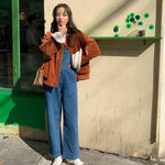 Denim Jumpsuits Women Solid Basic Overalls BF Chic College High Street Office Lady Elegant Long New Hot Sale Blue Fashion 2021