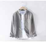 Pure Linen Shirts for Men Long Sleeve Casual Turn-down Collar Basic Classic Tops Male Fashion Solid Color Retro Clothing