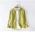 Pure Linen Shirts for Men Long Sleeve Casual Turn-down Collar Basic Classic Tops Male Fashion Solid Color Retro Clothing