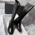 Vintage Thick Heel Women Knee High Boots Fashion Side Zippers Shoes Autumn Winter Ladies Concise Long Botas De Mujer