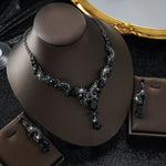 FYUAN Black Water Drop Crystal Necklace Earrings For Women Wedding Bride Jewelry Sets