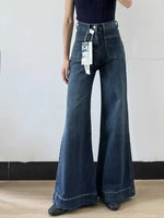 Women's Autumn New Fashion Retro Micro-flared Jeans, Solid Color High-waisted Straight Wide Leg Pants, Loose Floor-length Jeans