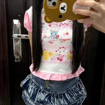 Summer Woman T Shirts Japanese Tees O-neck Short Sleeve Kawaii Anime Print Cute Subculture Y2k Tops Cartoon Sweet T-shirt Chic