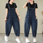 6223 Spring Fall Fashion Women's Multi Pocket Cargo Suspender Female Vintage Patchwork Blue Denim Overalls Casual Loose Jumpsuit
