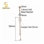 6-16mm Length Barbell Belly Button Rings Micro Inlaid CZ Zircon Crown Pendant Navel Bar Piercing Anti Allergic Women's Jewelry