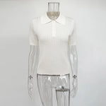 Tornova Short Sleeve Knitted T shirt Woman Summer Casual Loose Lapel Solid Ins Hot Tops Pullover Female Sweater T shirt Outwear