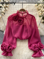 Ruffle Chiffon Blouse Summer Women Lantern Sleeve Fashion Slim Loose Vacation Ladies Y2K Casual Chic Tops