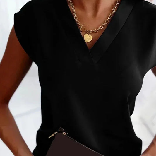 2024 Fashion Summer Casual Shirts Office Lady Tops Mujer Elegant Simple Blouse Women Short Sleeve V-Neck Woman Clothes 25684