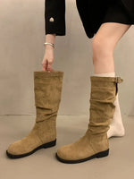 2025 Summer New Retro Thi Heel Mid-Calf Knight Boots  Boots Women's oes Faionable Rubber Sole round Toe Pure Color