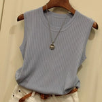 1pcs Summer New Fashion Knitted Vests O-neck Sleeveless Casual Thin Tops
