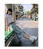 Vintage Style Jeans Women's Petite High-waisted Slimming Draped Loose Fit Summer New Arrival Seven-half Bell Bottoms