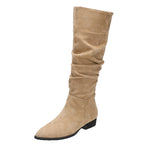 Vintage Women Knee High Boots Fashion Square Low Heel Shoes Concise Slip On Slim Long Botas De Mujer