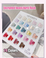 Vendeeni 24 Colors High Density Glitter Nail Gel Polish Explosive Flash Nail Art Gel Varnish Sparkling UV Soak Off Gel Lacquer