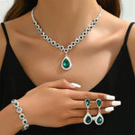 3/4PCS Luxury Crystal Necklace Earrings Bracelet Set Women Red Green Blue Water Drop Pendant Wedding Party Bride Jewelry Gifts