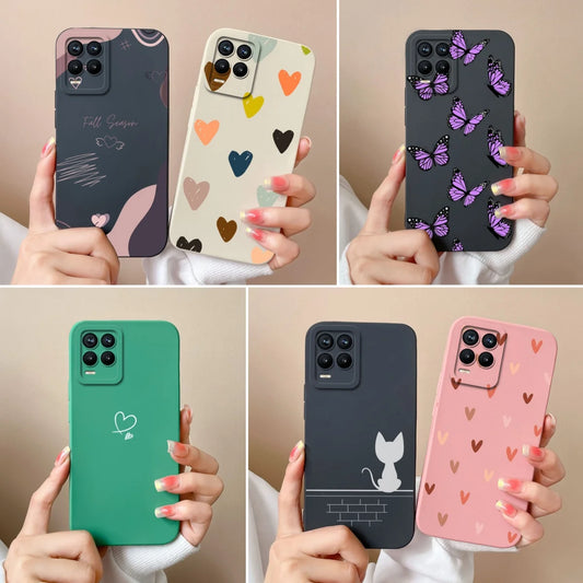 For Realme 8 Pro 8S Case Love Heart Camera Protection Soft Liquid Silicone Back Cover For Realme8 S Realme 8Pro 8 S Funda Bumper