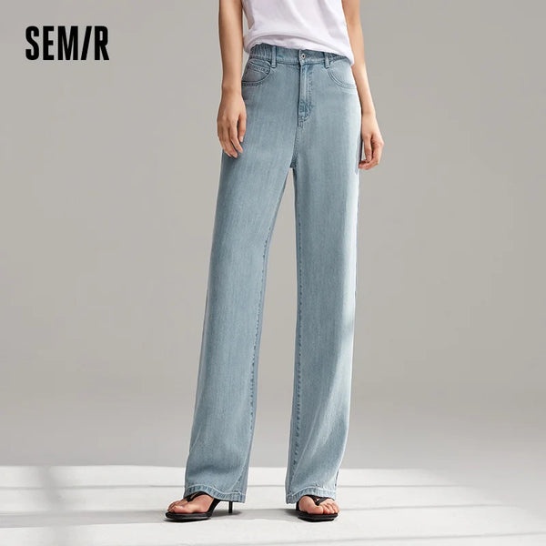 Semir Jeans Women Elastic Waist Long Trousers 2025 New Summer Version Cool Feeling Wide-leg Trousers
