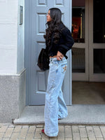 Leopard Star Print Jeans Women Fashion High Waist Zipper Straight Leg Wide Leg Pants 2025 Spring New Female Casual Streetwear