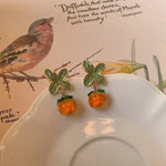 Creative Persimmon Orange Color Flower Leaf Earrings for Women Painting Oil Glazed Glass Cherry Clip on Earrings No Piercing