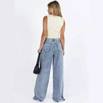 Korean-style Casual Loose Wide-leg Jeans. New Fashionable, Simple and Casual Floor-length Jeans for Ladies in All Four Seasons