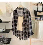 2024 New Red Black Checkered Long Sleeve Sunscreen Shirt for Women's Spring and Autumn, Loose and Lightweight Shirt Top Outer