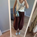 2025 Summer Trendy Linen Cotton Palazzo pants Women Bloomers Trousers