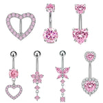 14G Stainless Steel Heart Dangled Belly Button Rings Belly Piercing Nombril for Women Girls Pink Zircon Crystal Sexy Navel Ring