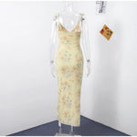 Summer Flower Printed Women's Sexy Low-cut Dress Sleeveless Backless Slim Sling Dresses 2025 Beach Vacation Lady Vestidos