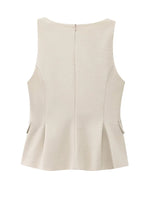 TFMLN Women Solid Skirt Hem Tops Spring Summer Fashion Chic Sleeveless V-neck Flip Pockets Shirts Sweet Lady Causal Tops