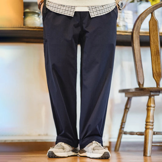 Maden Herringbone Easypants Casual Pants Cleanfit Straight Tapered Solid Color Elastic Waistband Pocket Design Long Pants