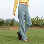 Semir Jeans Women Frayed Wide-Leg Pants Leg-Straightening 2024 Winter New Flare Pants Hong Kong Style Denim Trousers