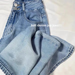 High-Waisted Slimming Draped Jeans Women's Autumn Thin Style Wide-Leg Double-Buttoning Ice Silk Dragged Leg Pants Plus Size