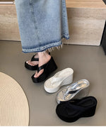 Design Summer Chunky Woman Slippers Fashion Platform Wedges High Heel Silvery Ladies Shoes Zapatillas De Mujer