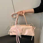 French Elegant Square Bag Korean Bow Decoration Pu High-quality Bag Niche Simple Ballet Style Shoulder Bag New Casual Women Bags