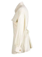 EAM Beige Zipper Pocket Back Bandage Blouse Women New Lapel Long Sleeve Loose Fit Shirt Fashion Spring Autumn 2025 1DF149100