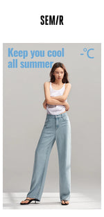 Semir Jeans Women Elastic Waist Long Trousers 2025 New Summer Version Cool Feeling Wide-leg Trousers