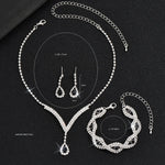 3 Pcs Luxury Rhinestone Bride Jewelry Set for Women Black Water Drop Crystal Earrings Wedding V Necklace Eye Bracelet Fashion-