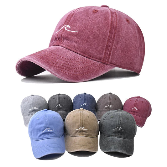 Washed Cotton Baseball Cap Solid Color Wave Embroidery Washed Hip Hop Hat Summer Men's Women's Outdoor Sports Snapback Sun Hats