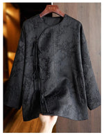 Fashionable Chinese Style Jacquard Shirt Jacket Women's Top Round Neck Long Sleeve Lace-up Buckle Vintage Loose Blouse Coat