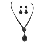 MYYA Water Drop Necklace Earrings Set Black Simple Water-drop Pendant Necklace Earrings Jewelry Set Wedding Prom Party Gift