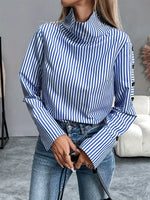 Spring Shirt New Stripe Long Sleeved Top For Women Elegant Office Lady Spliced buttons Pullover Woman Blouse 2025 Blusas
