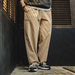 Maden Herringbone Easypants Casual Pants Cleanfit Straight Tapered Solid Color Elastic Waistband Pocket Design Long Pants